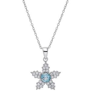 Blue Topaz & Lab-Grown White Sapphire Snowflake Pendant Necklace | 18"